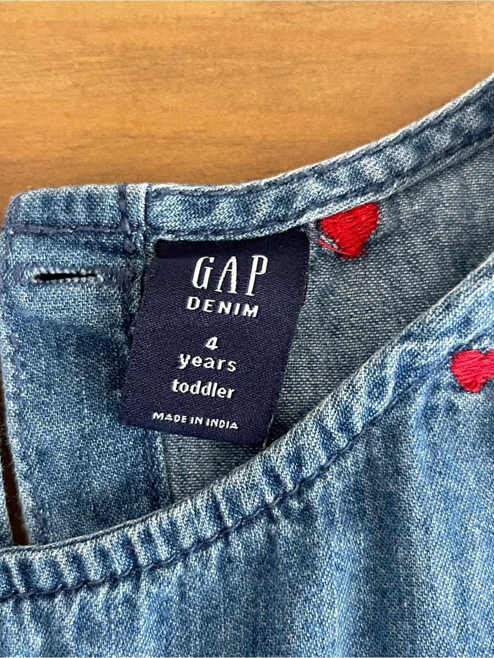 GAP Blue Denim Dress with Red Heart Embroidery